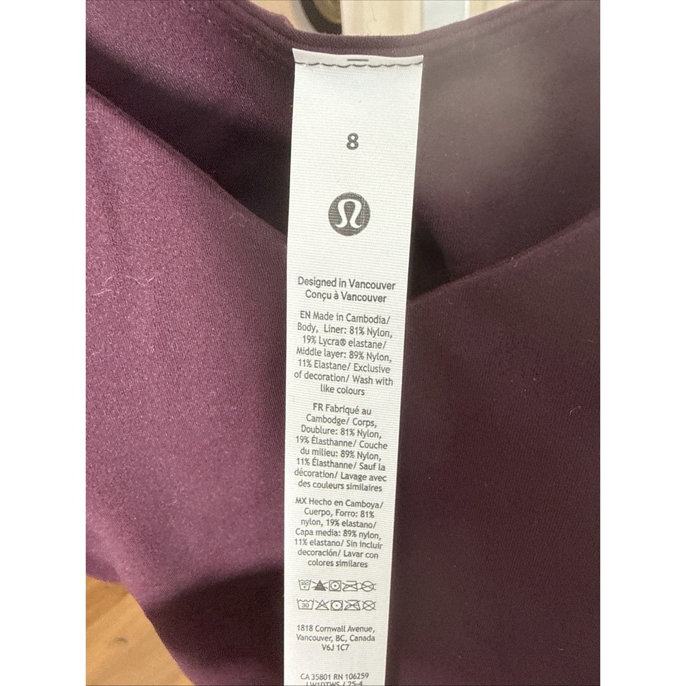 NWT Lululemon Size 8 Align Tank Crop Built In Bra BLPM Black Plum - Picture 4 of 6